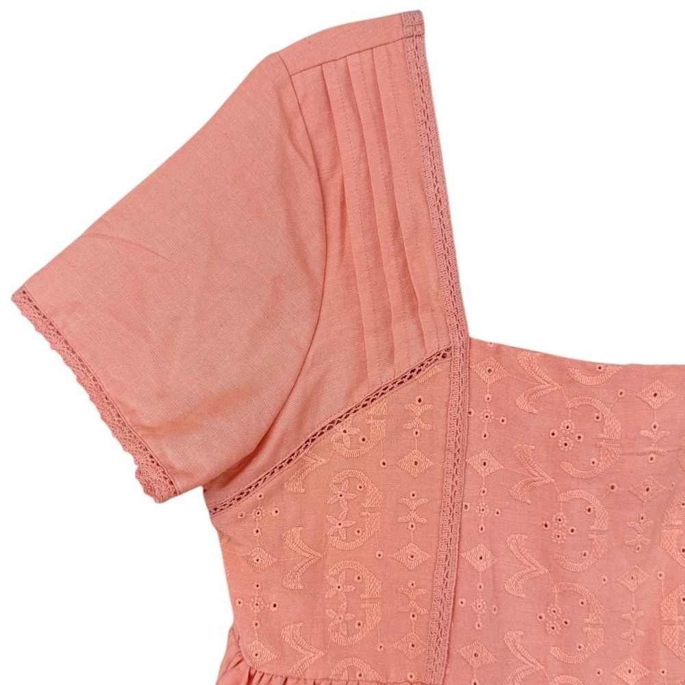 Midnight Sky Linen Blend Babydoll Top Sz M Smocked Ruffle Peplum Milkmaid Fairy - Picture 7 of 12